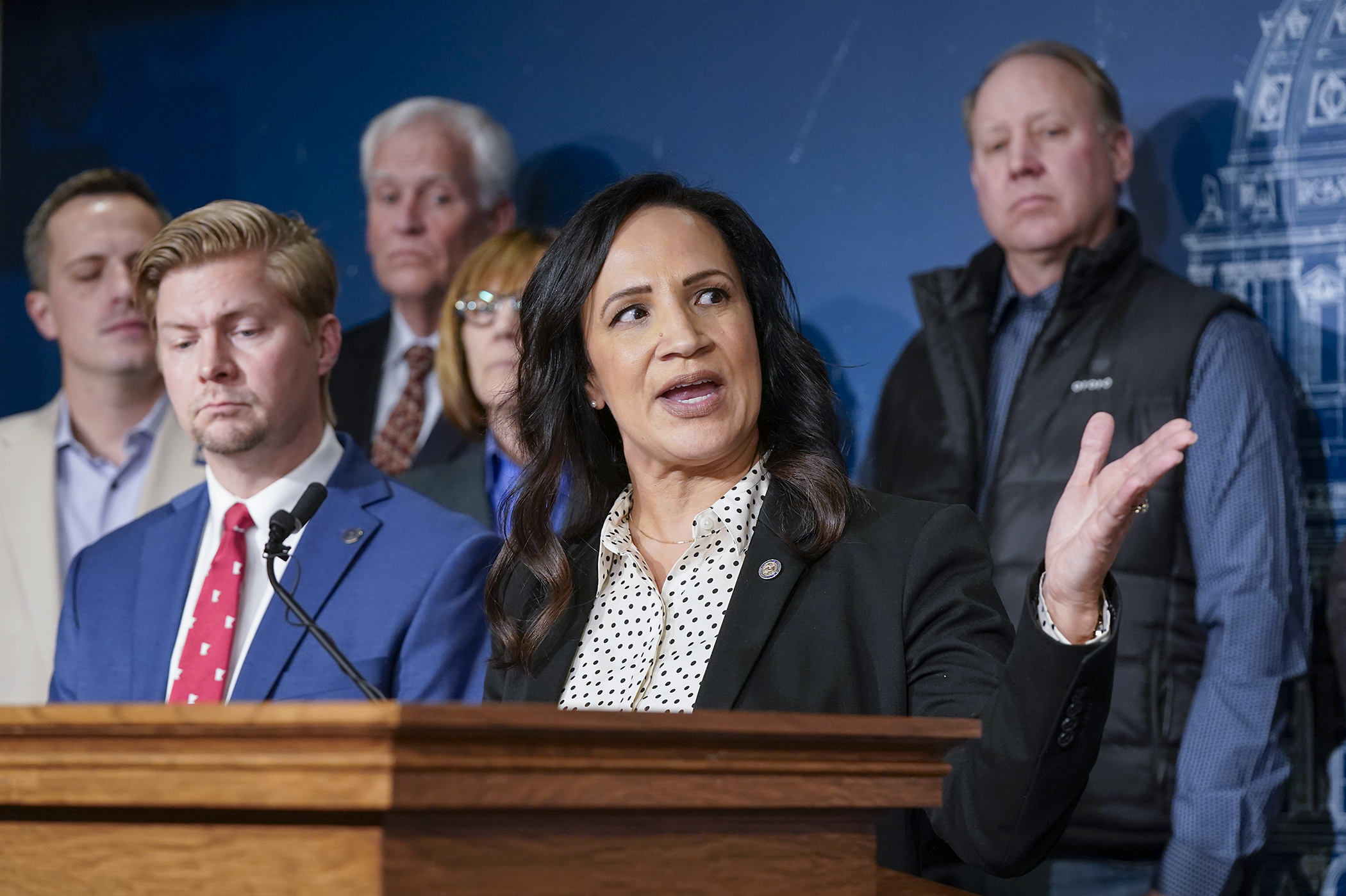 House Speaker Lisa Demuth discusses Republican legislative priorities for the upcoming 2026 legislative session at a Monday news conference. (Photo by Michele Jokinen)